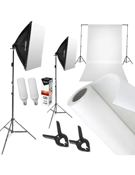 Zestaw z tłem StudioLights™ 2x 40x60cm 125W