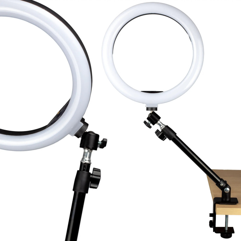 Statyw biurkowy z głowicą i lampą ring RGB