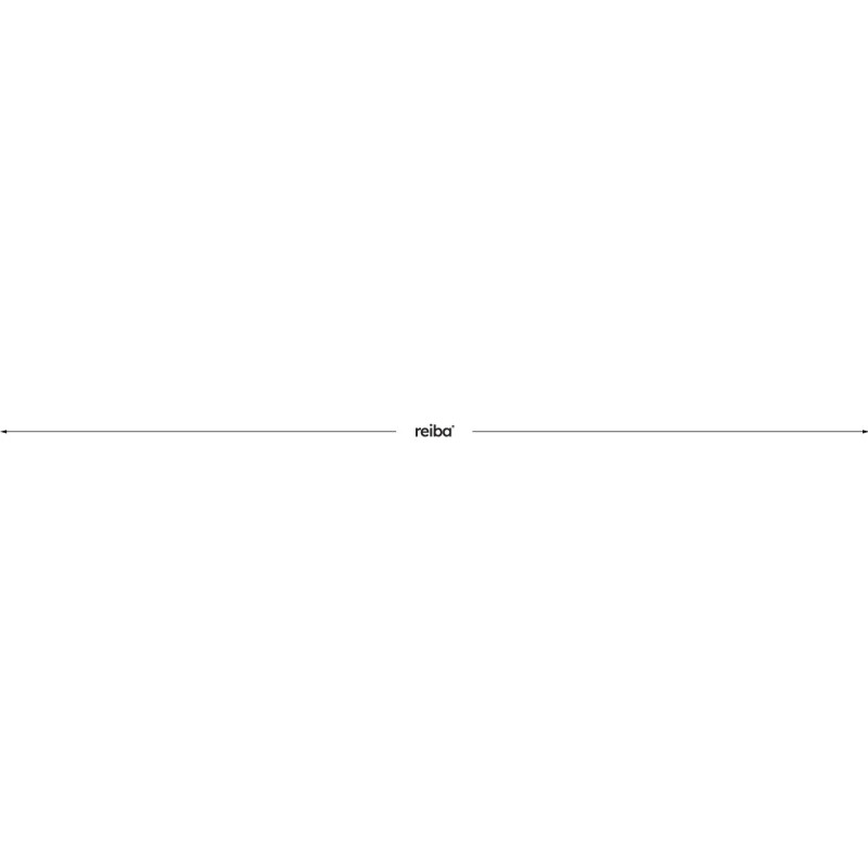 Horizontale Linie mit Doppelpfeil und reiba Logo, die die Breite kennzeichnet