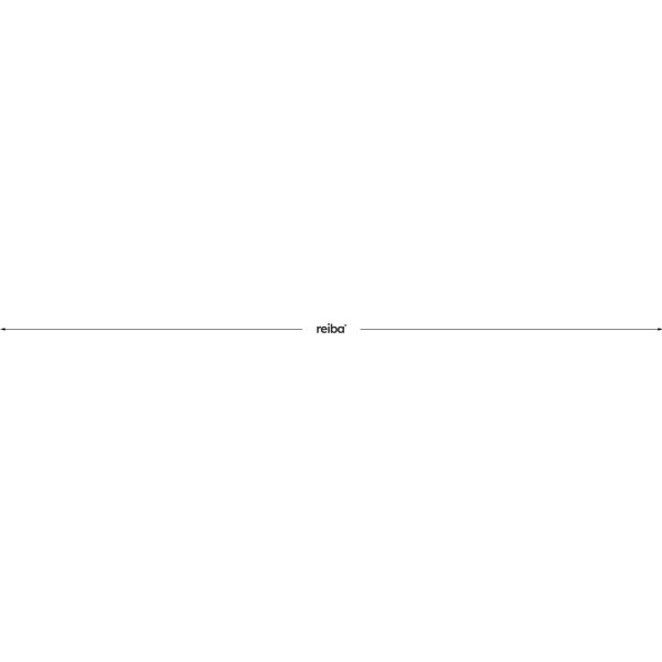 Horizontale Linie mit Doppelpfeil und reiba Logo, die die Breite kennzeichnet