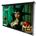 Extended screen in black casing with printed 105" and 4K Ultra HD logo