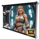 Blackwell projector screen with black cassette, 108" marking and 4K Ultra HD logo