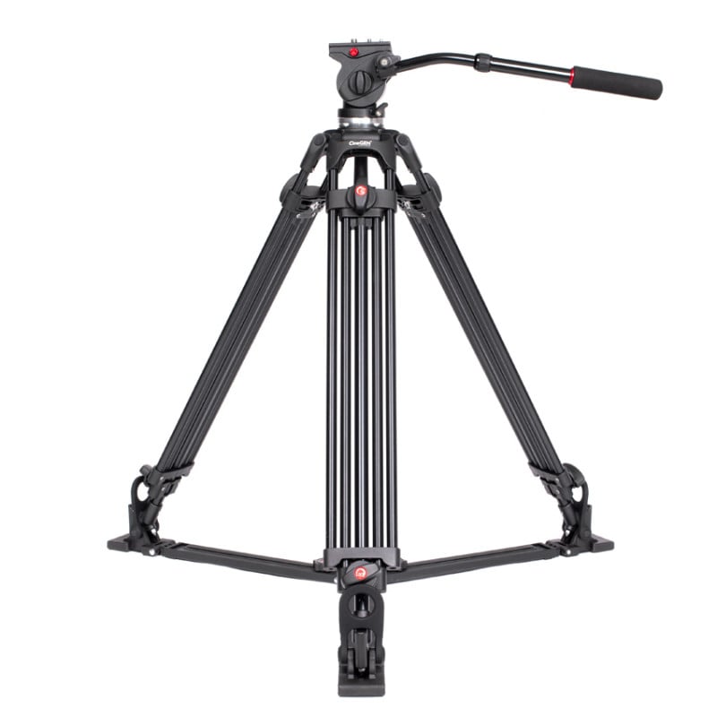 CineGEN tripod with deployed legs and stabilizing mount