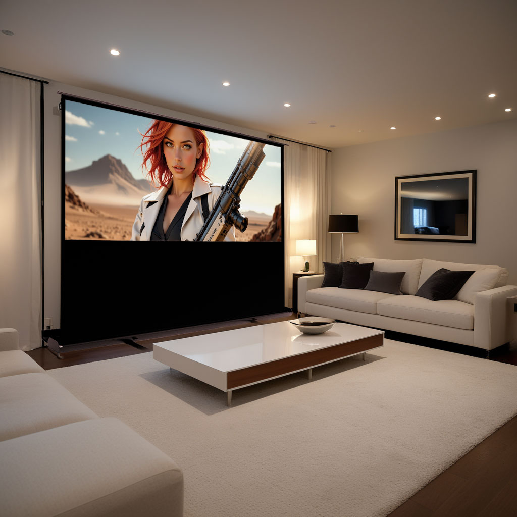 Kino domowe na ekranie projekcyjnym